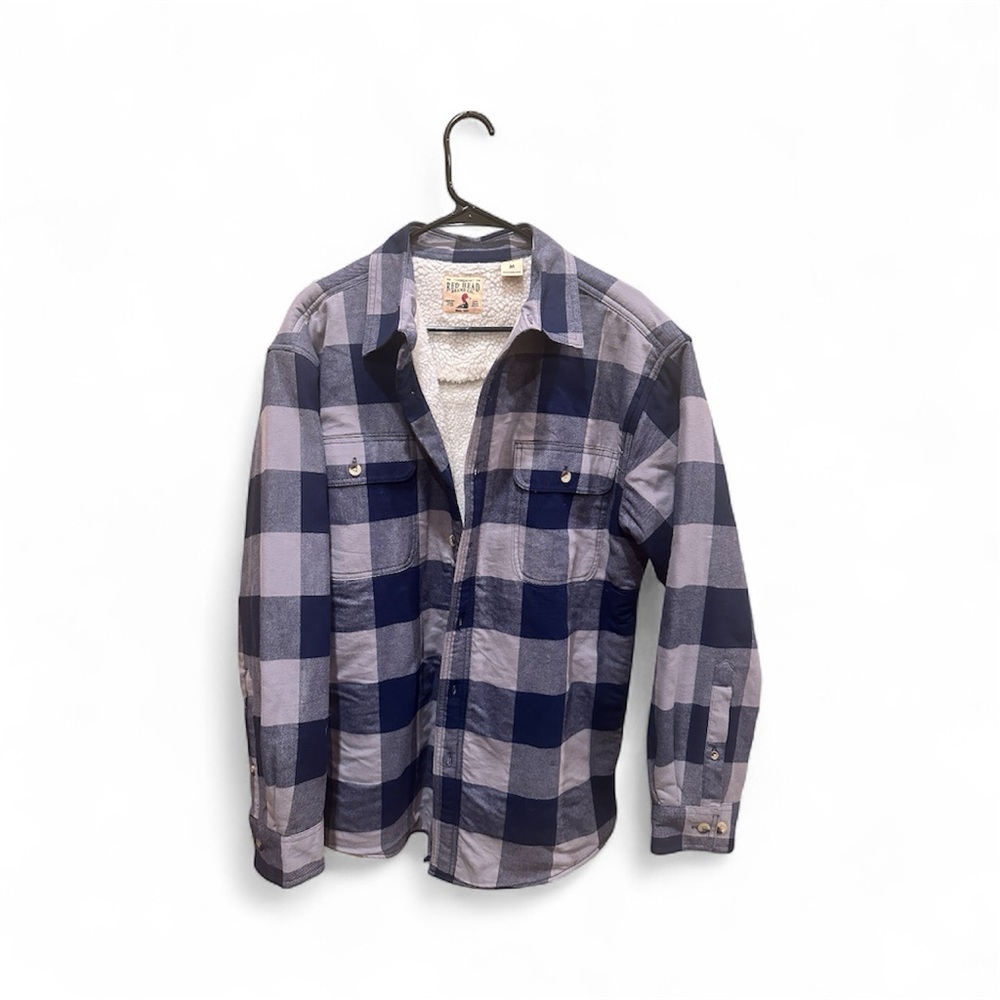 Red Head Blue&Gray Sherpa Fleece Plaid Shirt Jacket Size M NWOT.